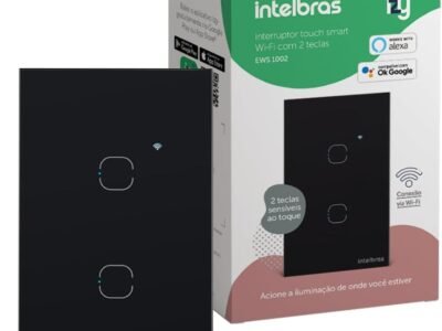 Interruptor Touch Inteligente Compatível Com Alexa Com 2 Teclas EWS 1002 Preto Intelbras