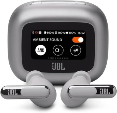 JBL, Fone de Ouvido Bluetooth, Live Beam 3, Intra Auricular, Sem Fio, Com Tela de 1.45", Cancelamento de Ruído, Resistente À Água e Poeira - Prata