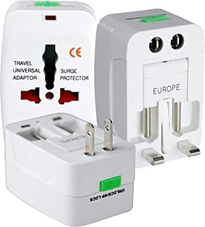 Adaptador de Tomada Universal Para Viagem Padrão Internacional Europa UK Asia EUA JP AU EU Europeu 3 Pinos Mais de 150 Países Bivolt Trava de Segurança Portátil Ajustável PREMIUM