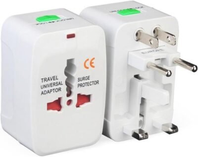Adaptador de Tomada Universal Para Viagem Padrão Internacional Europa UK Asia EUA JP AU EU Europeu 3 Pinos Mais de 150 Países Bivolt Trava de Segurança Portátil Ajustável PREMIUM