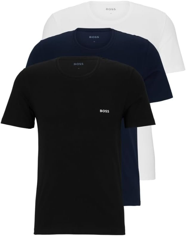 BOSS Pacote com 3 camisetas masculinas de algodão e gola redonda