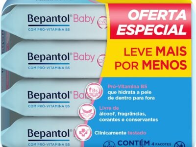 Bepantol Baby Kit Lenço Umedecido, Ideal para a Pele do Bebê, Fórmula Hidratante com Pró-Vitamina B5, Hipoalergênico, Sem Fragrância, Corantes e Conservantes, Leve 4 Pague 3, 192 Lenços