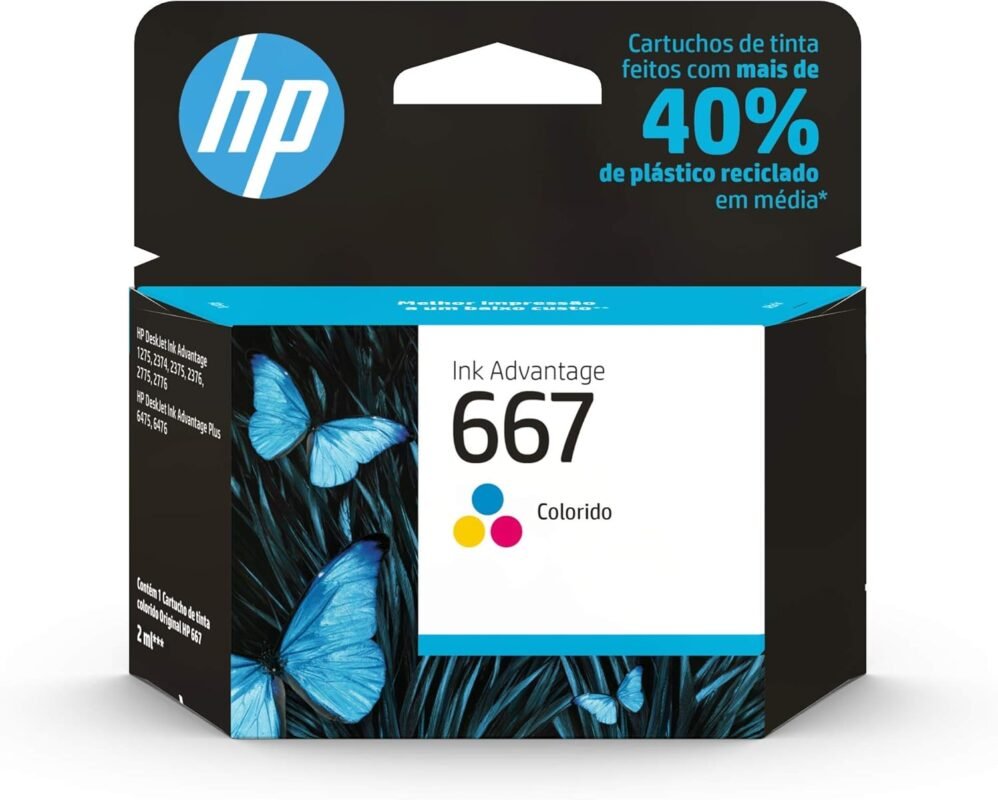 Cartucho de Tinte HP 667 Colorido Original (3YM78AB) Para Impressora HP Deskjet 2376, Impressora HP Deskjet 2776, Impressora HP Deskjet 6476, Impressora HP Deskjet 5076, Impressora HP Deskjet 5276