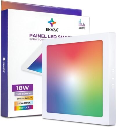 EKAZA Painel de LED Inteligente Wi-Fi e Bluetooth de Sobrepor Quadrado RGB + Dimmer, 18W, 1500L, 2700k-6500k, Compatível com Google Assistente e Amazon Alexa - EKHM-T2018SQ