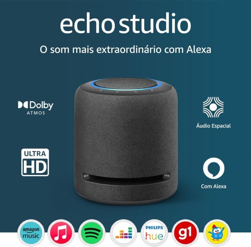 Echo Studio (Última geração) | O som mais extraordinário com Alexa - com Dolby Atmos e tecnologia de processamento de áudio espacial | Cor preta