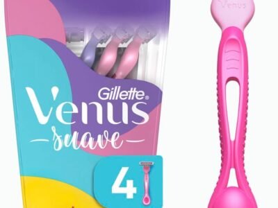 Gillette Venus Suave Aparelho de Depilação Feminina Descartável com 3 Lâminas e Fita Lubrificante com Aloe Vera, 4 Uds