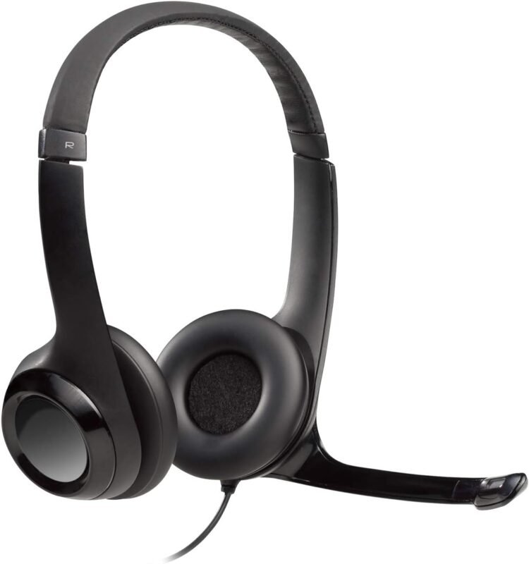 Headset com fio USB Logitech H390 com Almofadas Confortáveis, Controles de Áudio Integrado e Microfone com Redução de Ruído - Preto