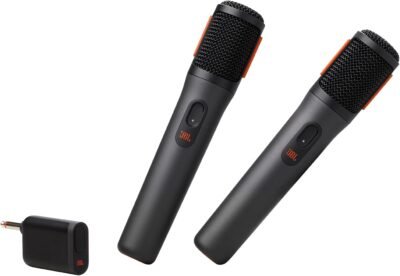 JBL Microfone sem fio PartyBox – 2 microfones digitais sem fio, bateria recarregável (20 horas - 700 mAh), voz clara, som nítido, conexão estável de 2,4 GHz, compatível com todos os alto-falantes