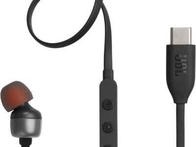 JBL Tune 310C - Fones de ouvido intra-auriculares de alta resolução com fio, cabo plano sem emaranhamento, controle remoto de 3 botões com microfone (preto)