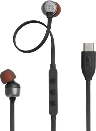 JBL Tune 310C - Fones de ouvido intra-auriculares de alta resolução com fio, cabo plano sem emaranhamento, controle remoto de 3 botões com microfone (preto)