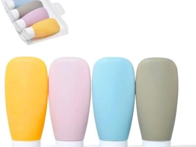 Kit 4 de Frascos de Silicone para Viagem com Necessaire ideal para transportar Shampoo Condicionador Cremes e Loções à Prova de Vazamentos para Bagagem de Mão Leve Compacto Reutilizável Sustentável
