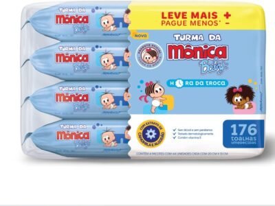 Kit Toalha Umedecida Hora Da Troca Turma Da Mônica 176 unidades