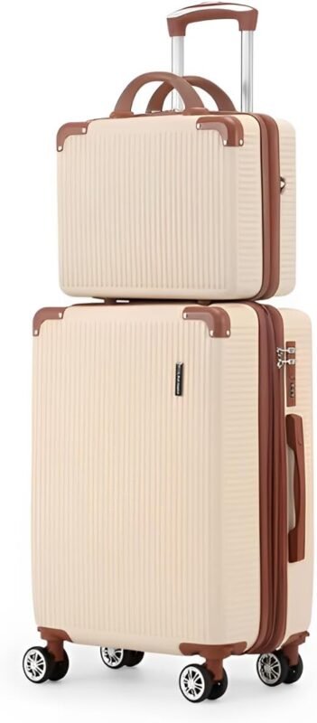 Mala de Bordo 10kg com Frasqueira Bagagem de Mão Expansivel Aprovada ANAC com 4 Rodas duplas 360° Cadeado AntiFurto TSA Mala de Viagem Alça Lateral com Divisória, Leve Resistente (Bege)