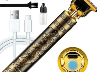 Máquina Profissional Dragão Acabamento Sem Fio Cabelo Barba Pezinho Personalizada Com Limitador de Lamina Ajustável Recarregável 4 Pentes Óleo Escovinha Kit Conjunto Aparador Acabamento