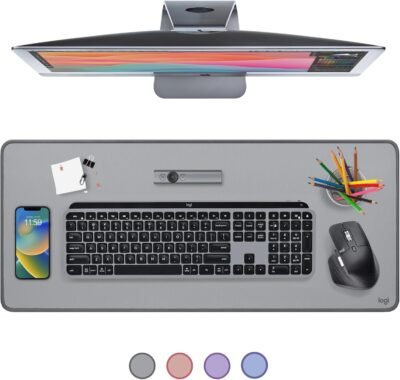 Mouse Pad Desk Mat Logitech Studio Series com Base Antiderrapante, Design Resistente a Respingos, Grande e Multifuncional - Cinza