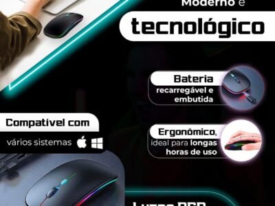 Mouse Sem Fio Recarregável Wireless Bluetooth Optico Led Rgb Colorido Ergonômico Usb 2.4 Ghz Notebook Computador Pc Desktop Linha Premium