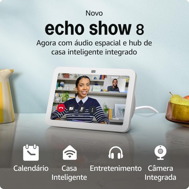 Novo Echo Show 8 (Última geração) | Smart display com áudio espacial, hub de casa inteligente e Alexa | Cor Branca
