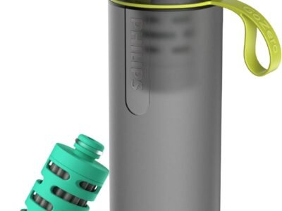 Philips Garrafa de Água GoZero Adventure, AWP2722GRR, grafite, estilo squeeze, 590 ml, Filtro Adventure, AWP294/AWP295, elimina bactérias