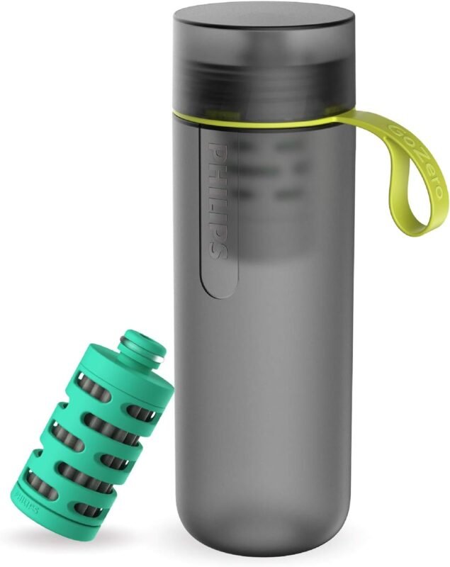 Philips Garrafa de Água GoZero Adventure, AWP2722GRR, grafite, estilo squeeze, 590 ml, Filtro Adventure, AWP294/AWP295, elimina bactérias