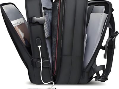 Romantic Crown Mochila de Viagem Expansivel Masculina Feminina, Mochila Para Notebook Executiva Impermeável Reforçada Cabo USB, Trabalho, Escola, Viagens (Preto)