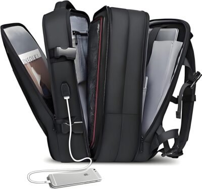 Romantic Crown Mochila de Viagem Expansivel Masculina Feminina, Mochila Para Notebook Executiva Impermeável Reforçada Cabo USB, Trabalho, Escola, Viagens (Preto)