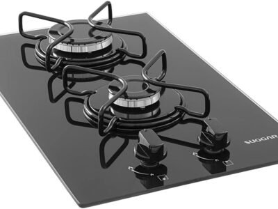 SUGGAR COOKTOP A GÁS VIDRO PRETO 2 QUEIMADORES ESMALTADOS DIFERENTES TAMANHOS FG2002AVP