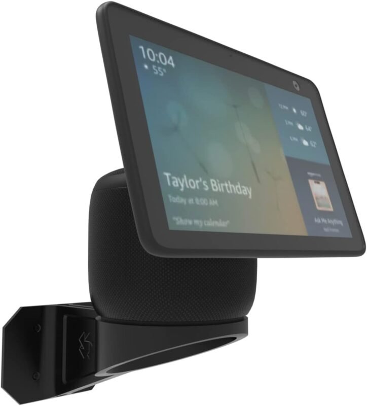 Suporte Stand Apoio de Parede Compatível com Amazon Alexa Echo Show 10 - Smart Display Home - 360 graus - Preto