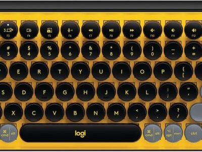 Teclado Mecânico sem fio Logitech POP Keys com teclas Emoji Personalizáveis, Design Compacto Durável, Conexão USB ou Bluetooth - Amarelo Blast