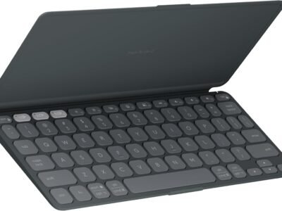 Teclado Sem Fio Portátil Logitech Keys-To-Go 2 para Tablets, iPad, iPhone, macOs e Windows, com Capa Integrada, Conexão Bluetooth e Easy-Switch para até 3 Dispositivos - Grafite