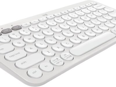 Teclado sem fio Logitech Pebble Keys 2 K380s com Conexão Bluetooth Easy-Switch e Pilha Inclusa - Compatível com PC, Mac, Chrome OS, Android, iOS e Apple TV, Layout US - Branco