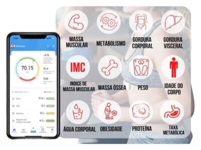 Top 1 Balança Corporal Bioimpedância Premium Com Visor Inteligente Bluetooth Composição Corporal Peso Até 180kg Controle da Sua Saúde Completo Com Aplicativo