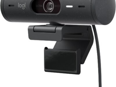Webcam Full HD Logitech Brio 500 com Microfones Duplos com Redução de Ruídos, Proteção de Privacidade, Correção de Luz e Enquadramento Automático - Grafite