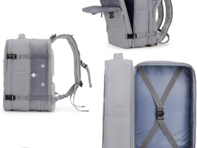 coowoz Mochila de viagem grande para mulheres e homens, mochila para esportes ao ar livre, itens essenciais de viagem, Cinza, Large-Expanded Version, Moderno