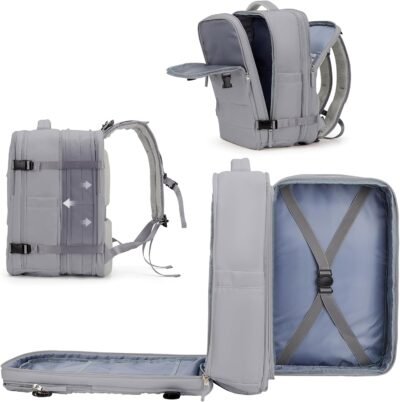 coowoz Mochila de viagem grande para mulheres e homens, mochila para esportes ao ar livre, itens essenciais de viagem, Cinza, Large-Expanded Version, Moderno